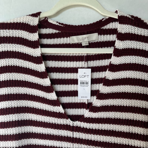 Loft women’s drop shoulder short sleeve striped knit sweater, Large - Picture 3 of 7